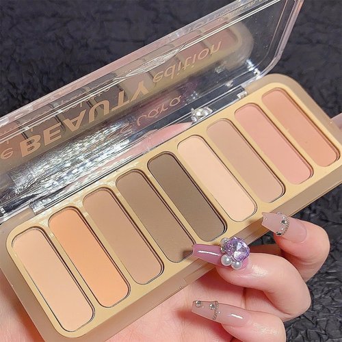 9 Colors Matte Waterproof Eyeshadow Palette, Nude Shimmer Makeup Palette Cool Color Series Eyeshadow High Pigmented Ultra-Blendable Long Lasting Neutral Eyeshadow Palette with Brush(04#)