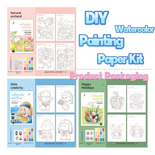 Watercolor Painting Paper Set for Kids&Adults Beginners Creative All in One Pocket Watercolor Painting Book DIY Paint with Water Coloring Papers Line Sketch Watercolor Coloring Kit for Kids