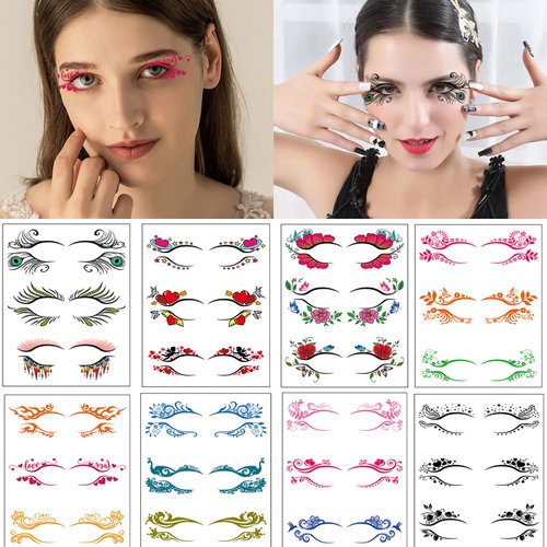 40pcs Eye shadow Tattoo Sticker Temporary Eye Tattoo Makeup Transfer Stickers Eyeliner Eyeshadow Sticker Supply For Party Dancing Ball Valentine's Day Women Stage Performance Lace Stickers (Black Red)