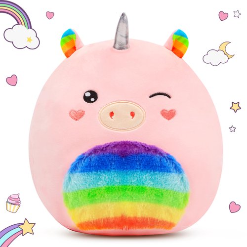 Easfan 13'' Rainbow Unicorn Plush Pillow Soft Unicorn Plush Toy Cute Unicorn Stuffed Animal Home Room Decoration Birthday Valentine Gifts