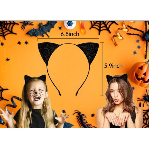 Cat Ears Headband for Women Cute Black Cat Ears Adult Glitter Kitten Hair Bands Halloween Cat Costume Party Cosplay Daily Hair Accessories