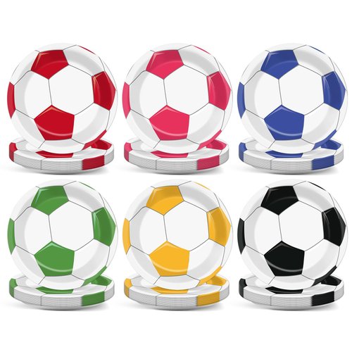 48Pcs 7" Soccer Themed Party Paper Plates Sport Dessert Party Supplies Colorful Football Party Dinner Decorations Soccer Ball Disposable Dinnerware Plates for Birthday Baby Shower Party Favors