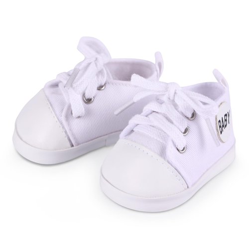 BABESIDE Reborn Baby Doll Shoes, 17-22 Inch Baby Doll Accessories Doll Canvas Shoes with Laces for Realistic Baby Dolls Girls & Boys, White with Letter Pattern