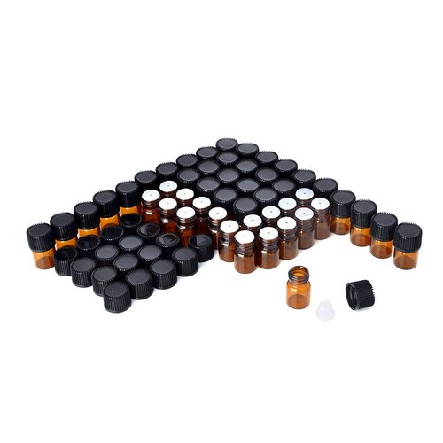 Enslz 100 Pcs Essential Oil Glass Bottles Mini Tiny Refillable Empty Aromatherapy Perfume Liquid Amber Glass Bottles (1ml) …