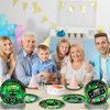 Naozinebi 60Pcs Video Game Party Plates Gaming Party Tableware Set 7Inch Green Game On Theme Party Decoration Gamer Disposable Dinnerware for Boy Gaming Video Game Game On Birthday Party Supplies