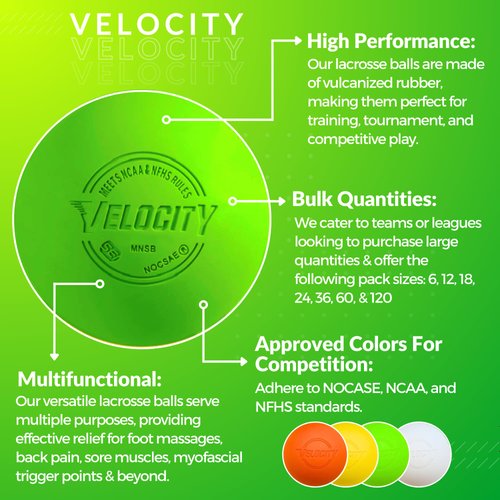 Velocity Massage Lacrosse Ball for Muscle Knots, Myofascial Release, Yoga & Trigger Point Therapy - Firm Rubber Scientifically Designed for Durability and Reliability - Lime Green, 2 Balls