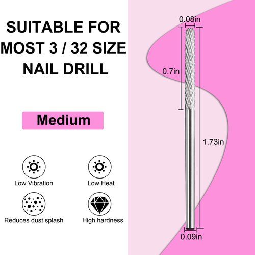 Vnjaoi Tungsten Carbide Nail Drill Bit, Cuticle bit for nail drill 3/32" Safety Under Nail Carbide Cuticle Cleaner Bit for Nail Prep, Nail Trimmer, Professional Nail Art Tools for Manicure