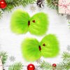 Vloso 2 Pcs Christmas Hair Bow for Girls,6 Inch Green Furry Hair Bow Clips with Red Heart,Christmas Decorations Costume Accessories Women Girls