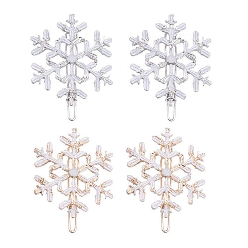 Lurrose 4pcs Hair Clips Christmas Snowflake Hair Pins Hair Barrettes Gold Bobby Pins Hair Accessories Christmas Hair Decoration Headwear Styling Tools for Womens Ladies