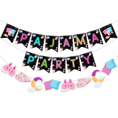 Pajama Party Banner, Slumber Bunting Garland, Sleepover Themed Party Decoration, Baby Shower Birthday Party Supplies for Girls