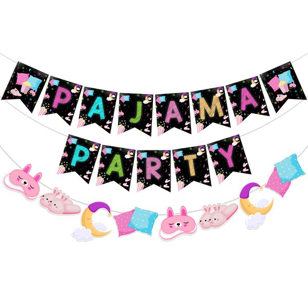 Pajama Party Banner, Slumber Bunting Garland, Sleepover Themed Party Decoration, Baby Shower Birthday Party Supplies for Girls