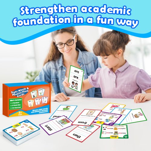 Edulok Sight Word Flash Cards Kindergarten, Sight Word Phonics Spelling Games, Preschool First Words Flashcards for Toddlers 3-5 Years, Learning to Read, Site Words Phonics Flash Cards Kindergarten