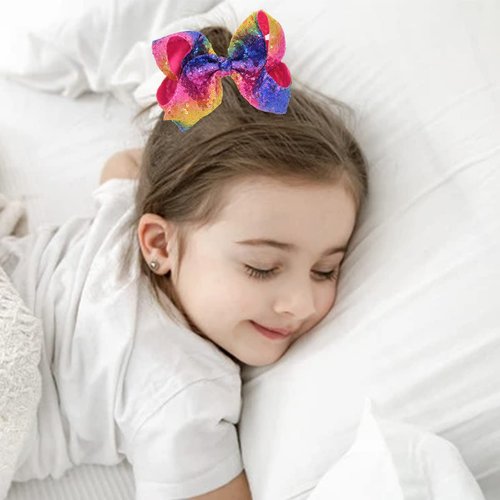 Rainbow Sequin Hair Bows (8 Inches): Glitter Alligator Clips and Pins for Girls, Toddlers, Women - Perfect for Pride and Festivities