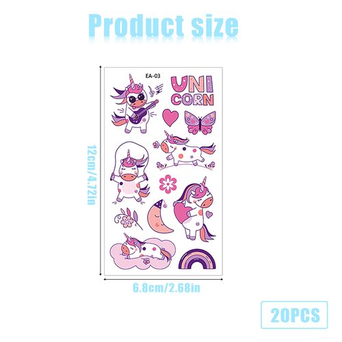 20 Sheets Tattoos for Kids, Cute Temporary Tattoos for Kids Boys and Girls Multi-Colored Butterfly Cartoon Tattoo for Birthday Party Favors