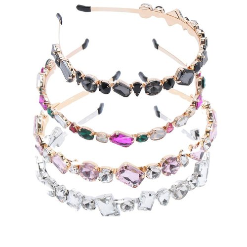 Pokinge 4 Pack Colorful Rhinestone Hair Hoops,Luxurious Crystal Headband Thin Alloy Hairbands Fashion Sweet Head Wrap Vintage Headband Women Hair Accessories
