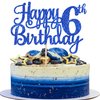 1 PCS Happy 6th Birthday Cake Topper Glitter Cheers to 6 Years Birthday Cake Pick Six 6 Fabulous Cake Decoration for Happy 6th Birthday Theme Party Decorations Supplies Blue