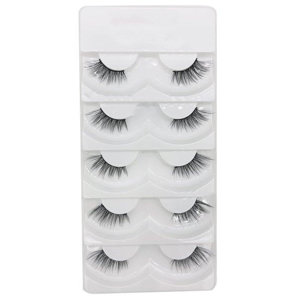 DAODER Eyelashes Natural Look Half Lashes Cateye 16MM Wispy False Eyelashes Thin Lash Band Reusable Soft 3D Faux Mink Lashes Pack for Daily Wear 5 Pairs (Half Lashes 06)