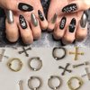 SILPECWEE 36pcs Punk Nail Charms 3D Retro Gold Silver Alloy Nail Jewels Cross Nail Charm Hanging Rings Charms for Nails Salon Gothic Metal Nail Art Decorations Nails Accessories