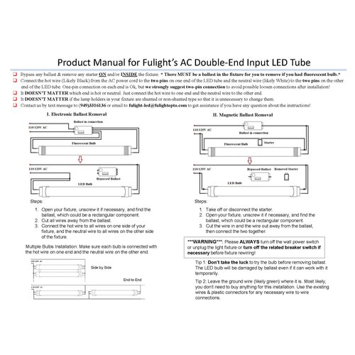 Fulight Not-a-Plug-and-Play Type & Rotatable F6T5/CW LED Tube Light - 9-Inch 3W (6W Equivalent), Cool White 4000K, Double-End Powered, Frosted Cover- 110/120VAC