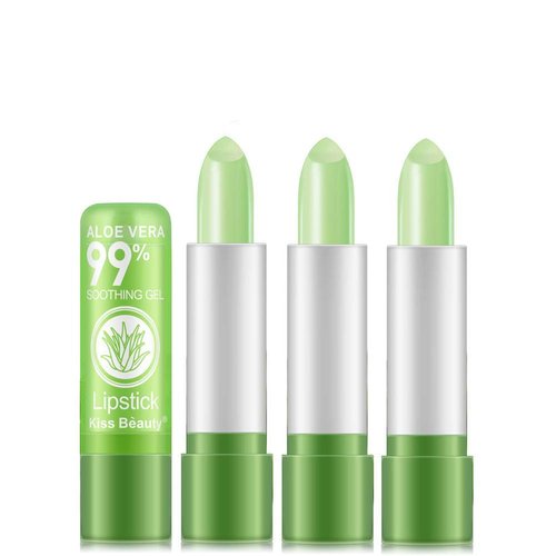SURORAIN 3 Pack Aloe Vera Lipstick,Long Lasting Nutritious Lip Balm,Lips Moisturizer Magic Temperature Color Change Lip Gloss (Green)