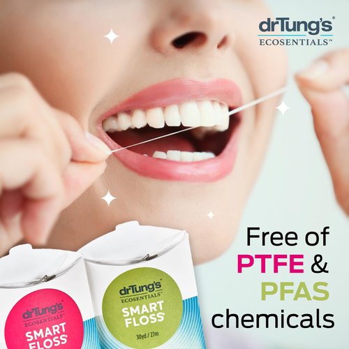 DrTung's Smart Floss - Natural Floss, PTFE & PFAS Free Floss, Gentle on Gums, Expands & Stretches, BPA Free Floss - Natural Dental Floss Cardamom Flavor (Pack of 9)