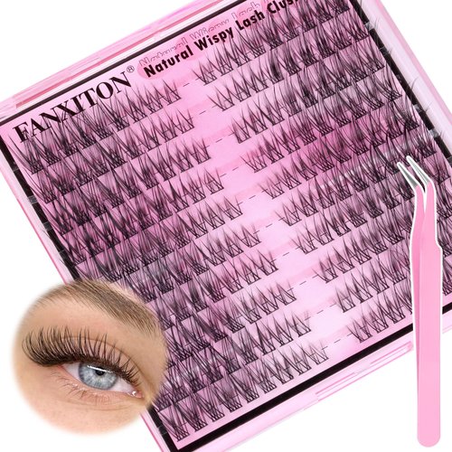 FANXITON Wispy Lash Clusters Natural lashes Clusters C Curl Cat Eye Individual Lashes 180 pcs Lash Clusters Thin Band Cluster Lashes with Lash Tweezers