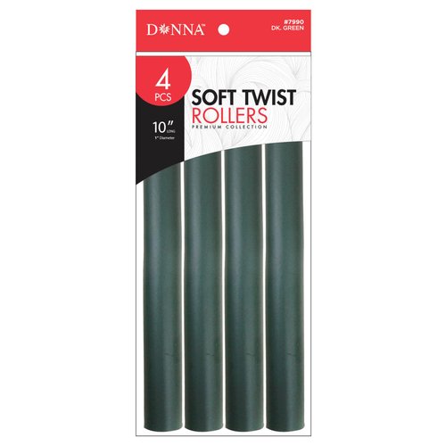 DONNA 10" Soft Twist Rollers Rollers Foam Hair Rollers Hair Curlers Hair Clips for Hairdressing Styling Heatless Hair Curler 1"(D) GREEN 4PCS