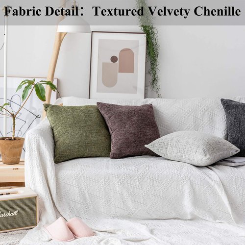 Home Brilliant Decorative Accent Pillow Covers Chenille Throw Pillows for Couch Bedroom Plush Cushion Cover for Sofa, 2 Pack, 18x18 inch (45cm), Cream Mixed Black