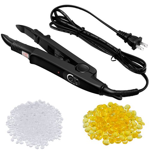 Professional Fusion Hair Extensions Tool with Heat Iron Connector Wand, U Tip Keratin Hair Extensions, 2 Bags of Glue Granule Beads, and C Head (Black)