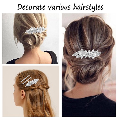 4pcs Rhinestone Hair Barrettes for Women,Metal Spring Clip with Pearl Rhinestones,Bridal Bridesmaids Wedding Rhinestone Hair Pins Hair Accessories