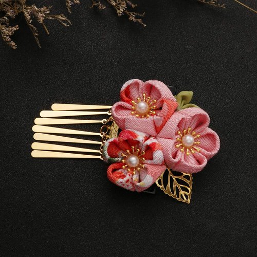 Lurrose Hair Clip, Japanese Kimono Flower Design, for Women Girls, Hair Accessories, Hair Tie Band Clip, Pink, 1 Count
