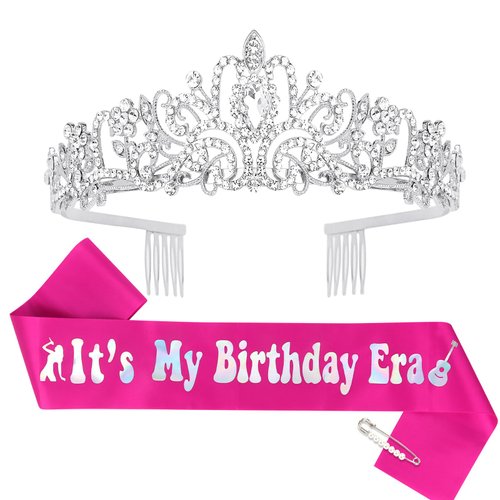 Birthday Sash and Crown for Women Girls, Happy Birthday Tiara and Sash Set, Girl Birthday Decorations, Birthday Gifts for Women, Happy Birthday Accessories
