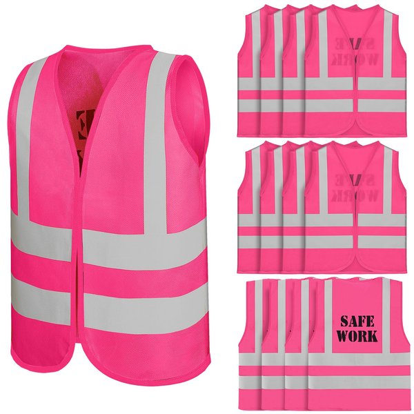 Bokon 12 Pcs Kids Construction Vests Construction Party Supplies Construction Worker Costume Toddler, Ages for 3-8(Pink)