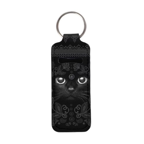 Gearider Boho FLoral Cat Face Lipstick Holder Keychain, Compact Lip Gloss Tube Holder