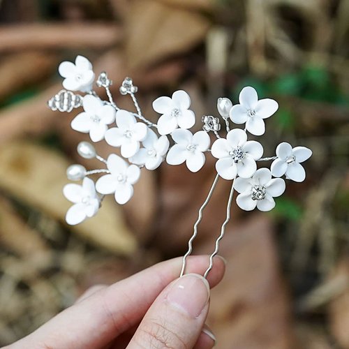Gorais Bride Wedding Hair Pin Silver Flower Bridal Hair Piece Beaded Hair Clip Hair Accessories f...
