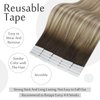 Full Shine 22 Inch Tape Human Hair Extensions Seamless Pastel Invisible Tape Real Hair Extensions Dark Brown Roots Color 3 Fading to 8 and 22 Blonde Highlighted Balayage Tape Hair Extensions