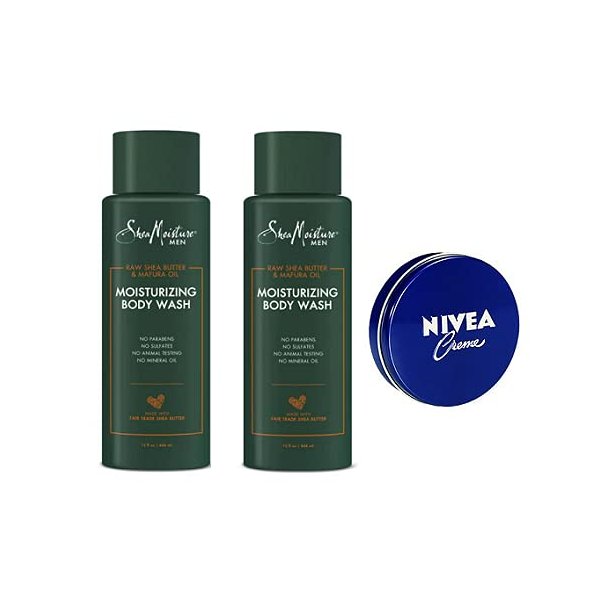 Moisturizing Men Body Wash Raw Shea Butter And Mafura Oil 15 fl Oz (Pack of 2). Travel Size Body Cream 1 Oz.