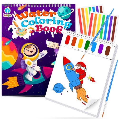 FOIFIS Paint with Water Coloring Books for Toddlers, Watercolor Painting Book and Drawing Art Paper for Kids Ages 3 4 5 6 7 8 Years Old, Outer Space Art Craft for Drawing with Brush