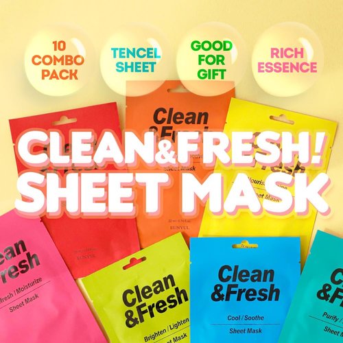 EUNYUL [PACK OF 10] Clean & Fresh Sheet Mask 22 ml / 0.74 fl.oz. 10 types Korean Sheet Mask Bundle Pack For All Skin Type Face Mask Pack