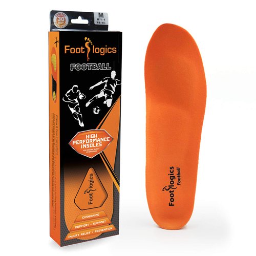 Footlogics Full-Length Orthotic Shoe Insoles with Arch Support for Heel Pain, Ball of Foot Pain (Metatarsalgia), Flat Feet - Football, Pair (XSmall)