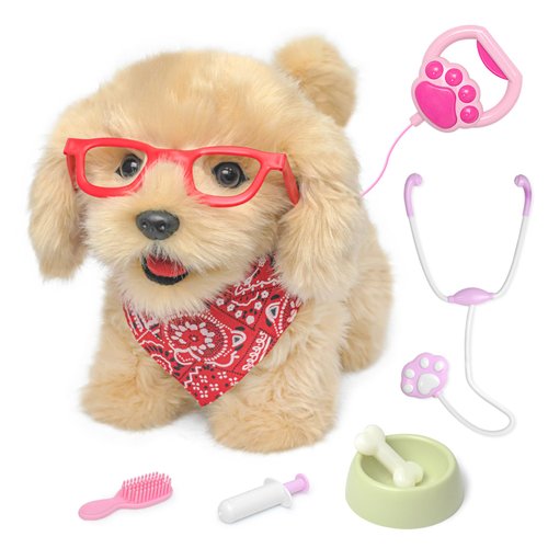 YH YUHUNG Walking Dog Toy for Kids with Leash, Remote Control Toy Puppy That Can Walks, Barks, Feeds, Sits Down and Wag Its TaiI, Interactive Golden Retriever Stuffed Dog for Kids 3+ Years Old
