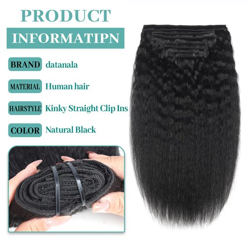 Brazilian Virgin Kinky Straight Clip in Hair Extensions 16Inch 8Pcs/lot 120g With 18 Clips Yaki Straight Clip in Hair Extension Real Human Hair Clip In Hair Natural Black Color For Black Women