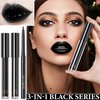 3 PCS Black Matte Liquid Lipstick and Lipliner Set,High Pigmented Matte Lipstick Lipgloss Black Lip Liner Set Long Lasting Waterproof Velvet Liquid Lip Gloss Stain Set for Halloween Gothic Makeup