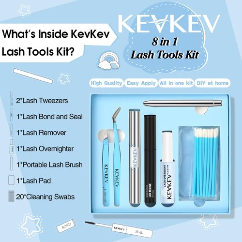 KevKev Lash Tools Kit for Lash Clusters with Lash Bond and Seal Lash Remover Cluster Lashes Tweezers Kit Lash Overnighter Eyelash Clusters Brush with Cleaning Swabs Lash Pad