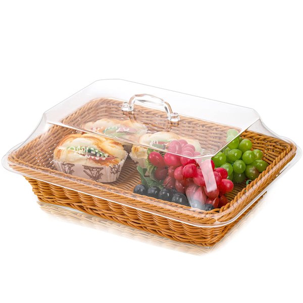 DEAYOU Bread Basket with Lid, Tabletop Food Serving Basket, Fruit Basket for Vegetable, Restaurant, Display, Kitchen, Party, Rectangle