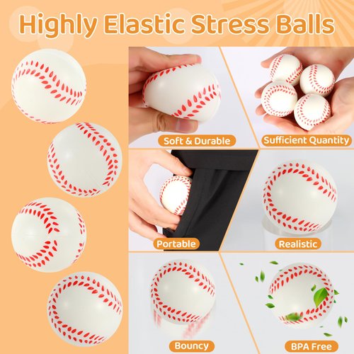 LiYiQ 24Pcs Sports Stress Balls Baseball Stress Ball for Kids 2.36 Inch Foam Bouncy Balls Bulk Fun Balls Party Favors Sports Party Favors Goodie Bag Stuff for Kids Classroom Exchange