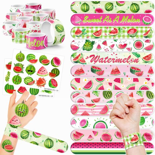 48 Watermelon 24PCS Watermelon Temporary Tattoos Stickers 24PCS Slap Bracelets Perfect for Waterm...