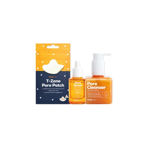 HANHOO Pore Cleanser, Pore Serum, and T-Zone Pore Patch Bundle | 2-in-1 Facial Cleanser and Mask | Gentle Exfoliating Pore Serum | Hydrocolloid Nose Strips | 3 Full-Size Products
