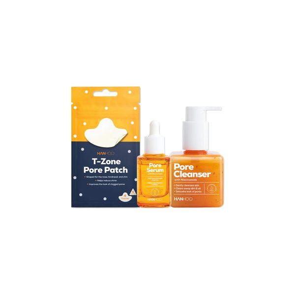 HANHOO Pore Cleanser, Pore Serum, and T-Zone Pore Patch Bundle | 2-in-1 Facial Cleanser and Mask | Gentle Exfoliating Pore Serum | Hydrocolloid Nose Strips | 3 Full-Size Products