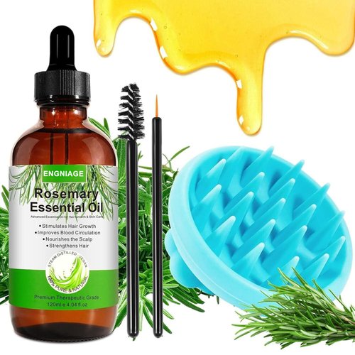 Engniage Rosemary Essential Oil for Hair Growth, Eyelashes, Eyebrows, Face, Body - 4.04 fl oz with Scalp Massager Comb